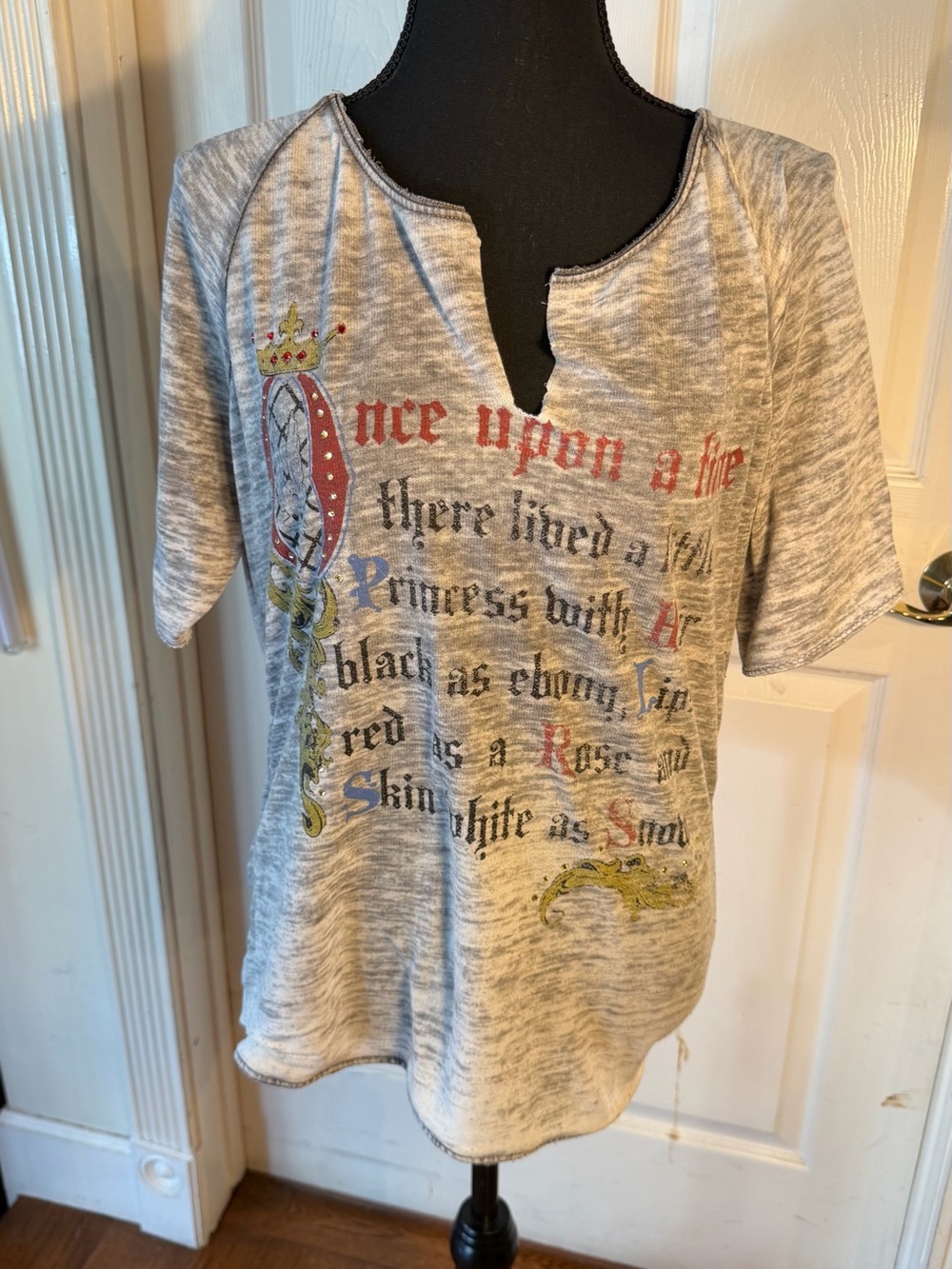 DISNEY “once upon a time”  Split-Neck Short Sleeve Top - Gray